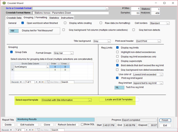 Crosstab Wizard Grouping Formatting tab select template