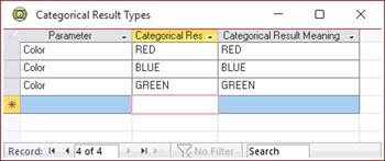 Categorical Results form in datasheet view