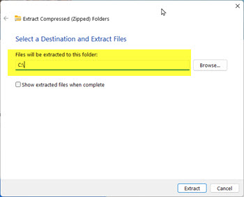 faq destination and extract files