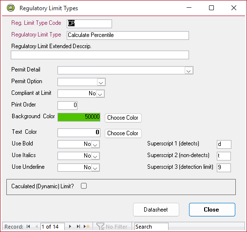 Regulatory Limit Types form