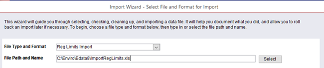 reg limit import wizard