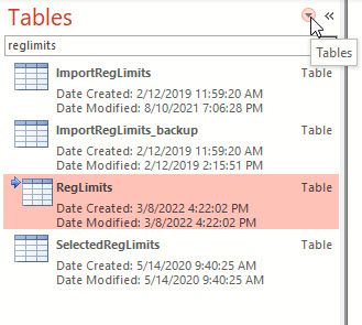 reg limit in table view