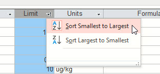 reg limits sort on form
