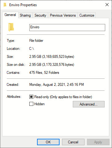 enviro folder properites
